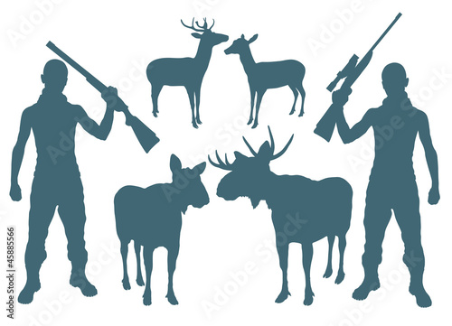 Hunter and deer vector background