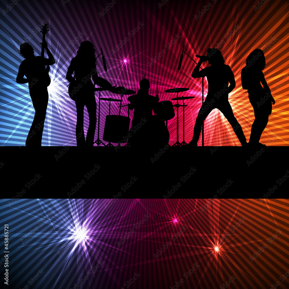 Rock band vector background with neon