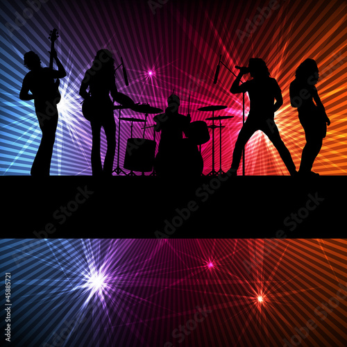 Rock band vector background with neon