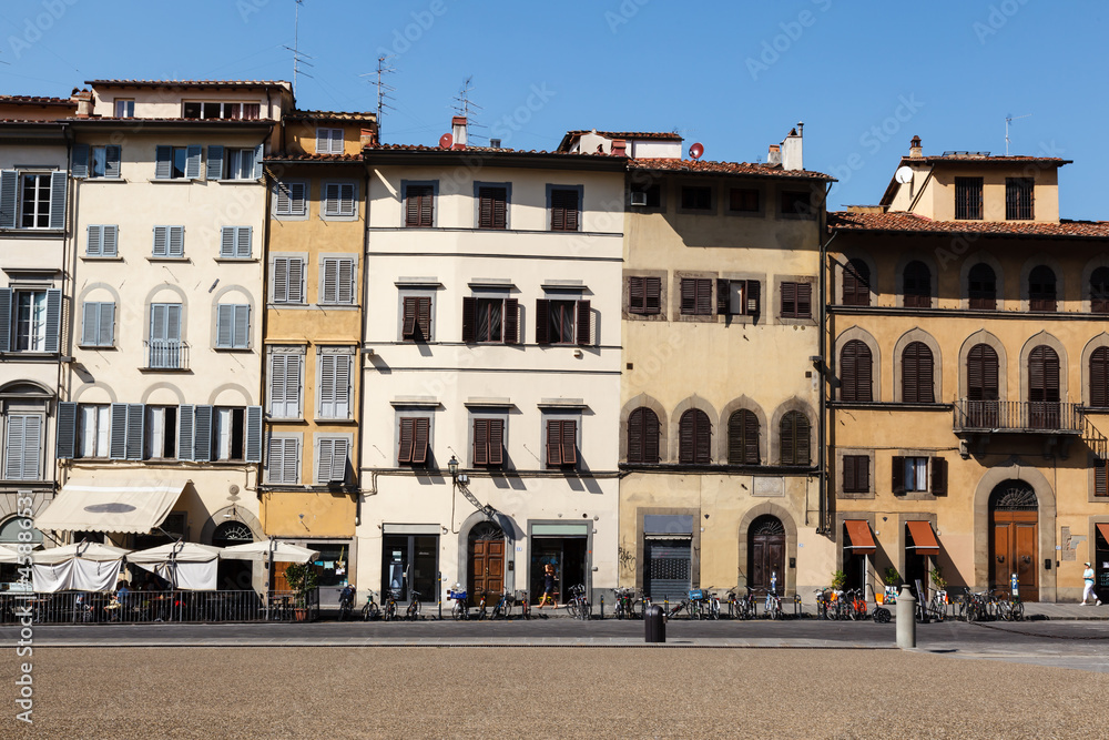 Colorful Houses Facades on Piazza dei Pitti in Florence, Italy