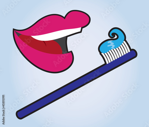 Lips with toothbrush and toothpaste