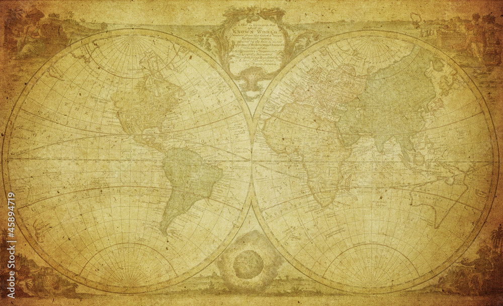 Obraz zabytkowa mapa świata 1744..