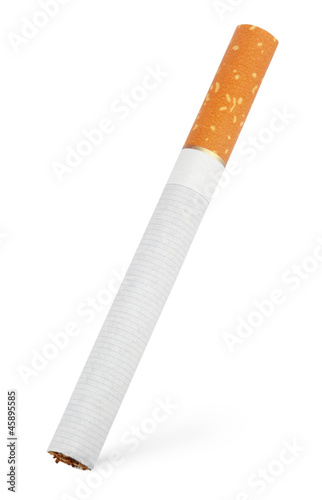 Single cigarette isolated on white with clipping path