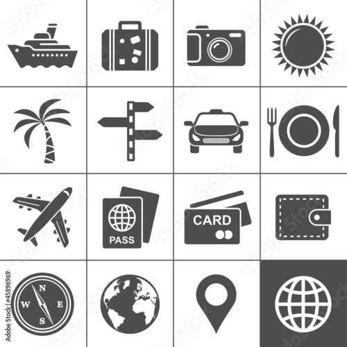 Travel and tourism icon set. Simplus series