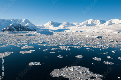 Antarctic ocean and snow mountains