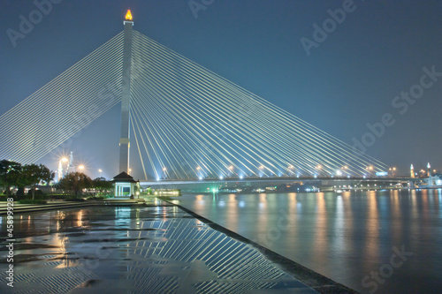 Beautiful lights illuminate the bridge. photo