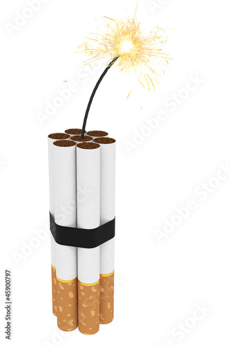 Dynamite composed of cigarettes with burning wick