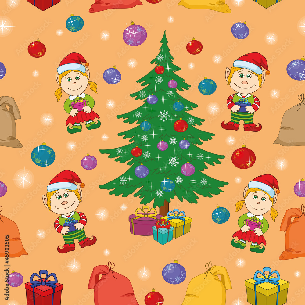 Seamless Christmas background, babies and tree Seamless Christmas background, babies and tree
