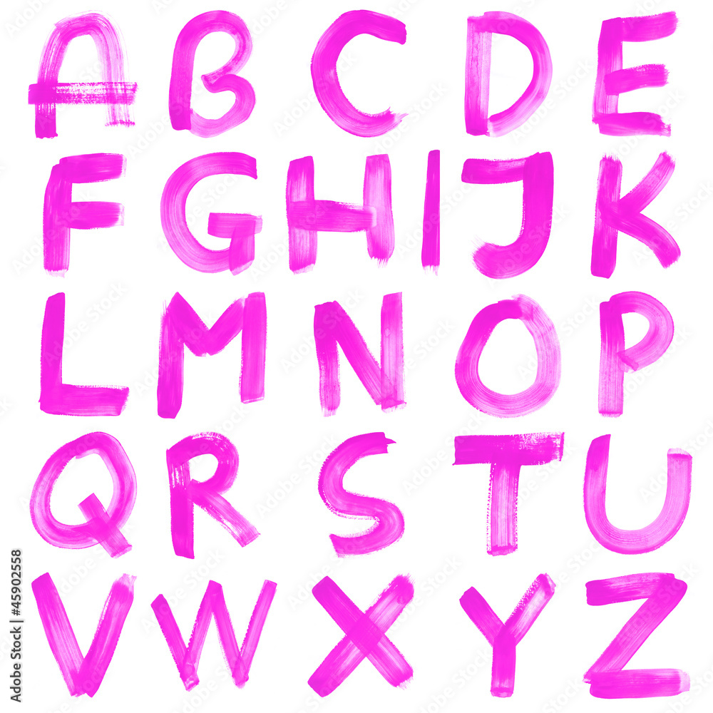 High resolution pink hand painted font set isolated on white High resolution pink hand painted font set isolated on white