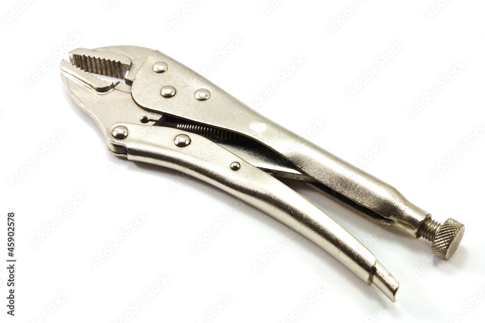 Metal locking plier jaw on white background. Metal locking plier jaw on white background.