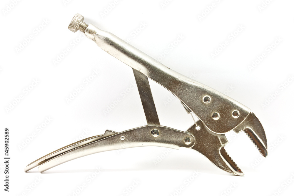 Metal locking plier jaw on white background. Metal locking plier jaw on white background.