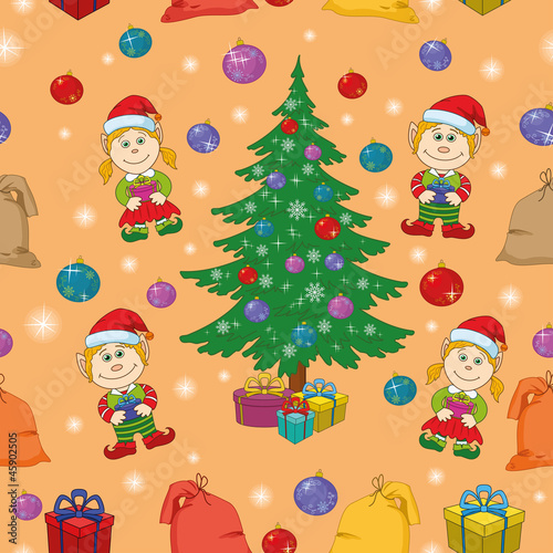 Seamless Christmas background, babies and tree