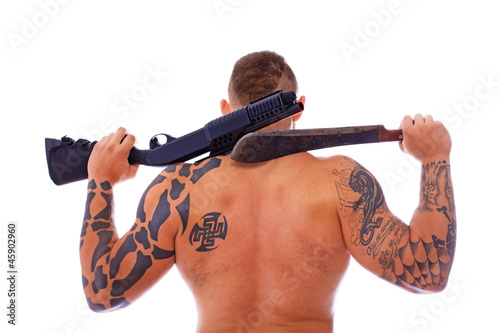 Fotografia, Obraz Punk with a rifle and a knife