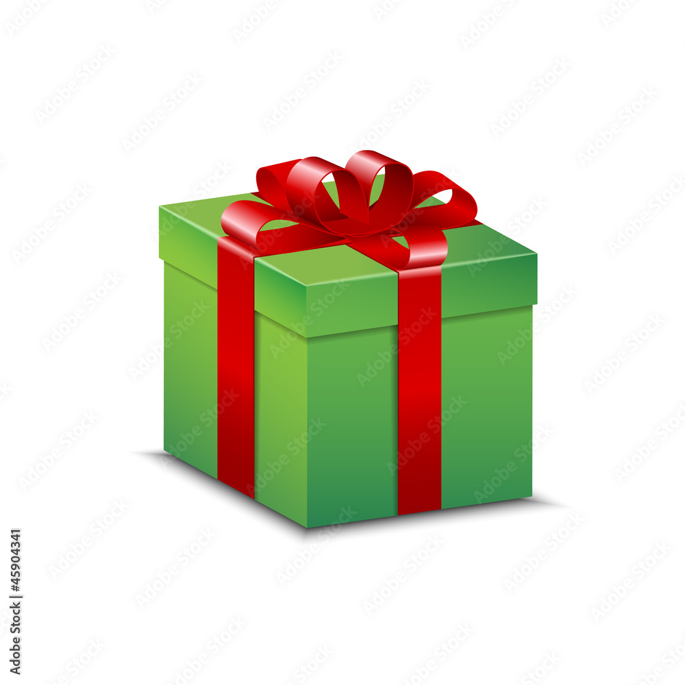 Green present with red bow Green present with red bow