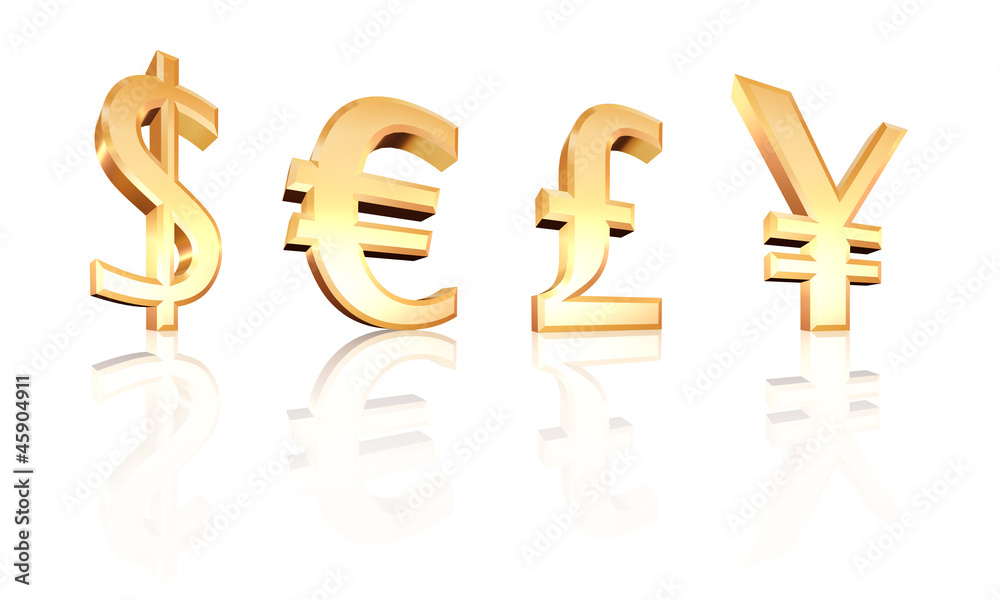 dollar euro pound yen signs 3d on white dollar euro pound yen signs 3d on white