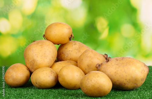 Ripe potatoes on grass on natural background