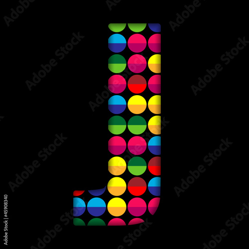 Alphabet Dots Color on Black Background J