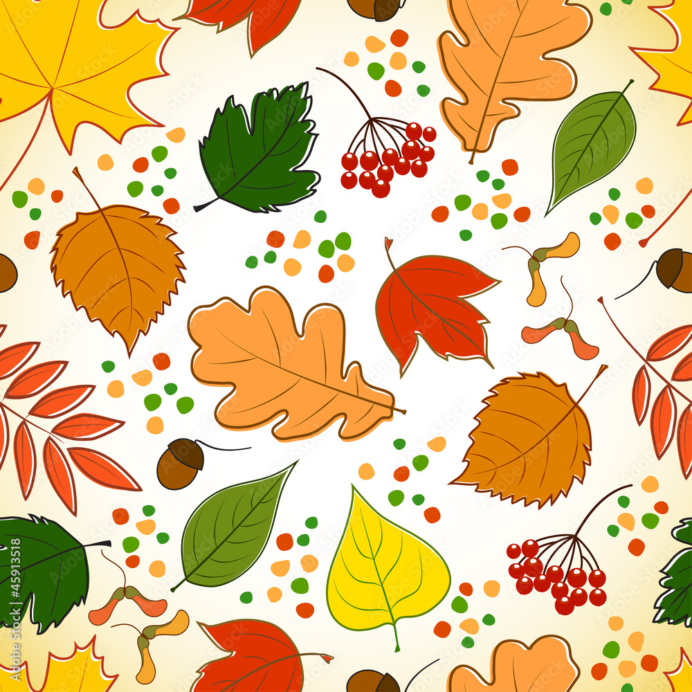Obraz premium seamless pattern with autumn leaves, berries and points