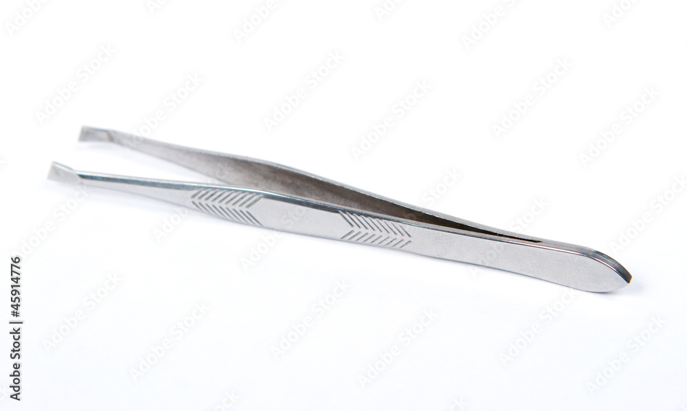 Pair of steel tweezers, isolated on white background Pair of steel tweezers, isolated on white background