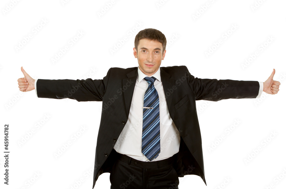Portrait of a excited business man showing a success sign, isola Portrait of a excited business man showing a success sign, isola