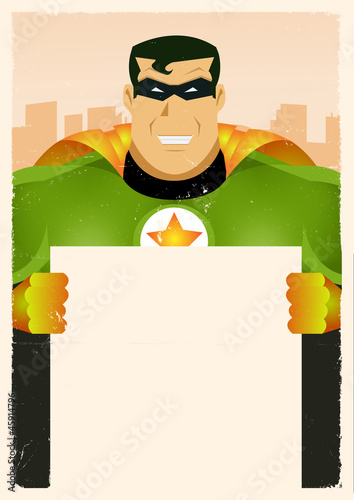 Comic Super Hero Holding Sign