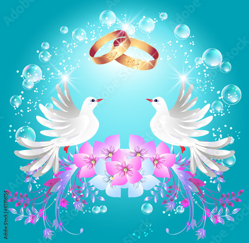 Wedding rings and two doves