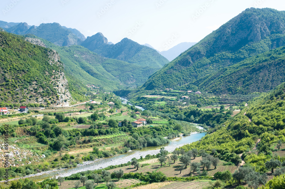 Idyll Valley Of Kiri River Near Drisht, Albania Idyll Valley Of Kiri River Near Drisht, Albania