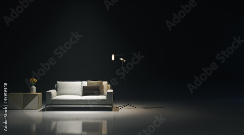 Sofa mit Leuchte in schwarzem Studio - Sofa in black Studio photo