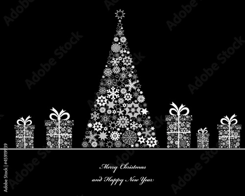 Crisrmass tree with cristmass gift boxes. Vector