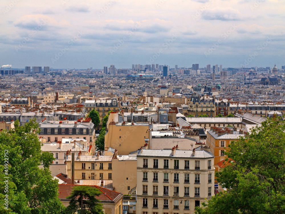 Paris beautiful city view from Montmartre hill