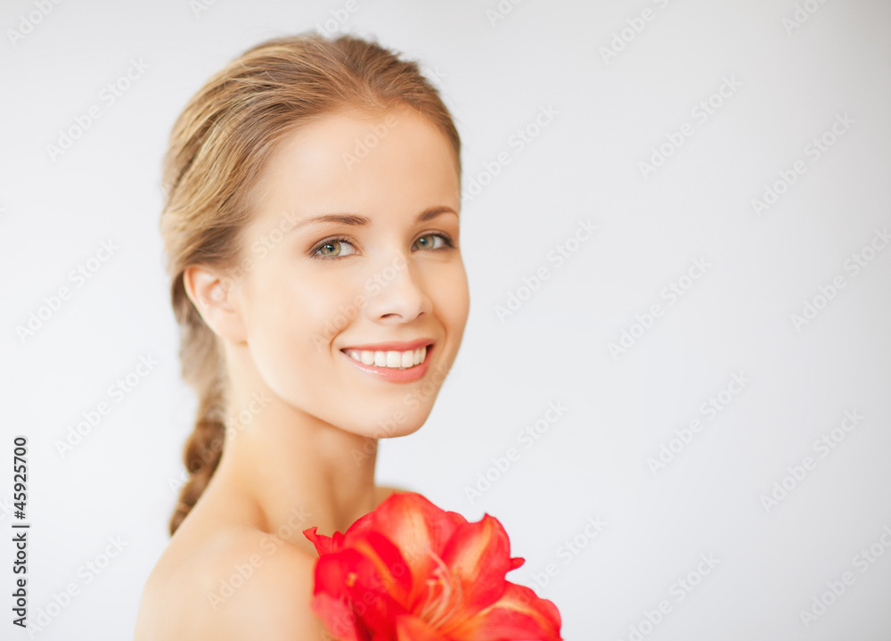 lovely woman with lily flower