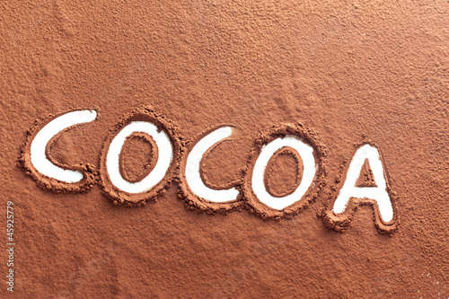 Cocoa written with cocoa powder photo