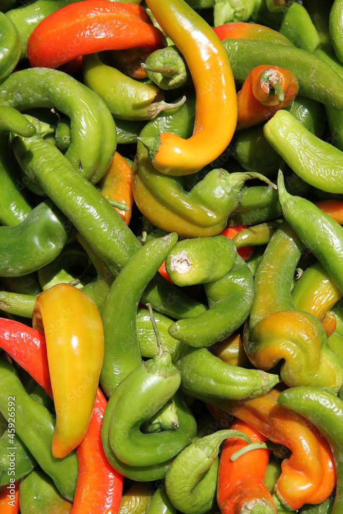 Fresh peppers at a market Fresh peppers at a market