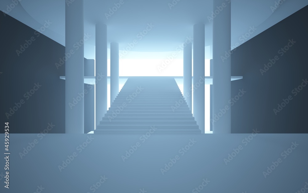 Fototapeta premium Abstract interior in minimalism style with stairs and columns