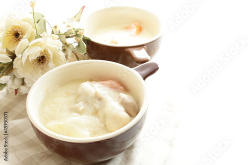 Chicken stew in soup cup for winter food image