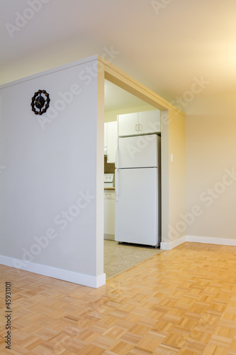 Empty Living Room with kitchen  in a new apartment