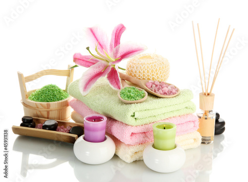 Fototapeta Naklejka Na Ścianę i Meble -  beautiful spa setting with lily isolated on white