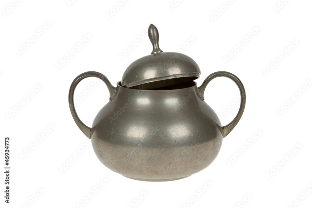 Very old tin sugar pot full of scratches Very old tin sugar pot full of scratches