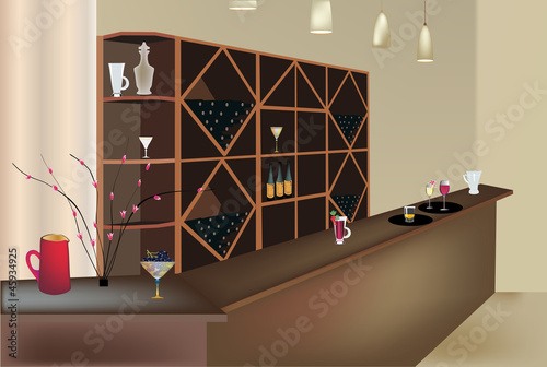 counter bar and cocktails illustration