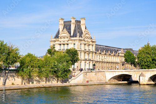 The Louvre Museum as seen from the Seine. Paris.