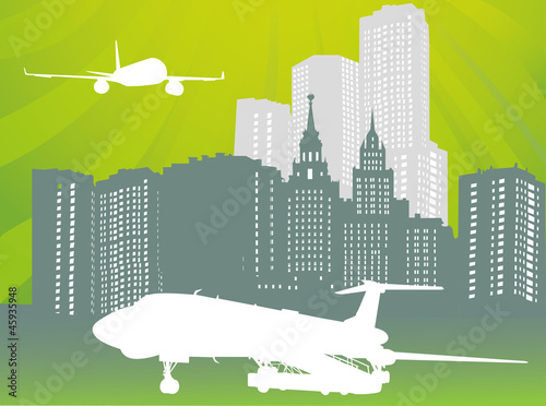 two planes near big city