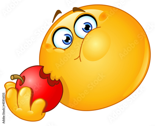 Emoticon eating apple