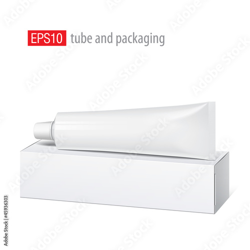 Realistic white tube and packaging.