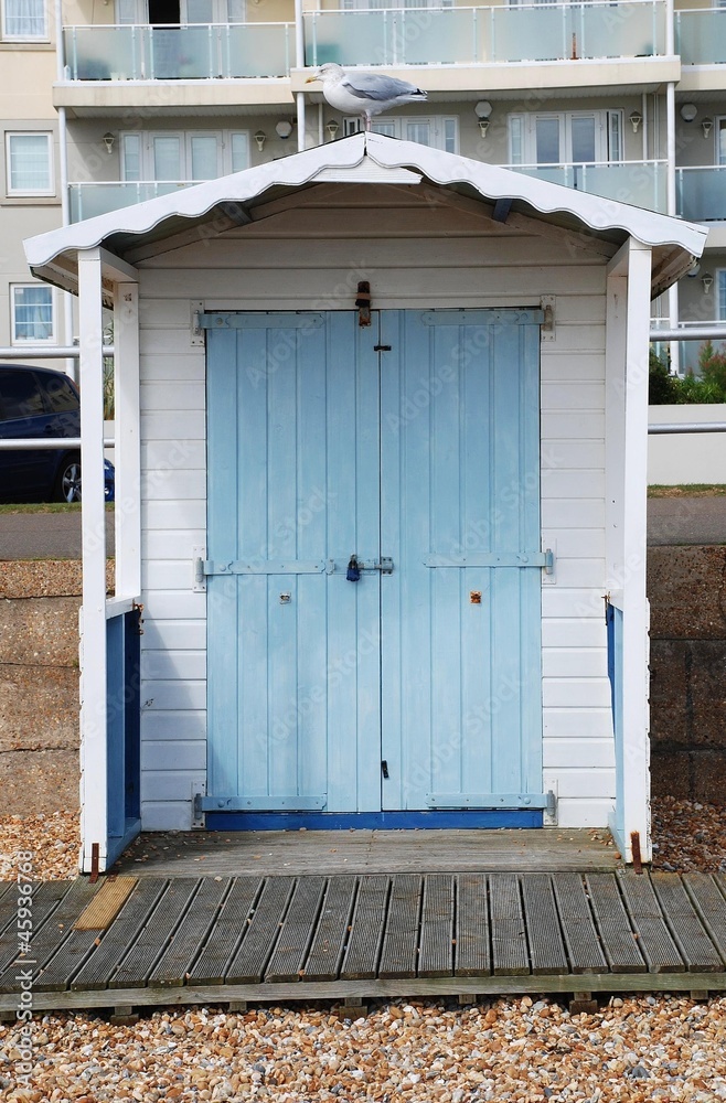 Wooden beach hut, Bexhill, England Wooden beach hut, Bexhill, England