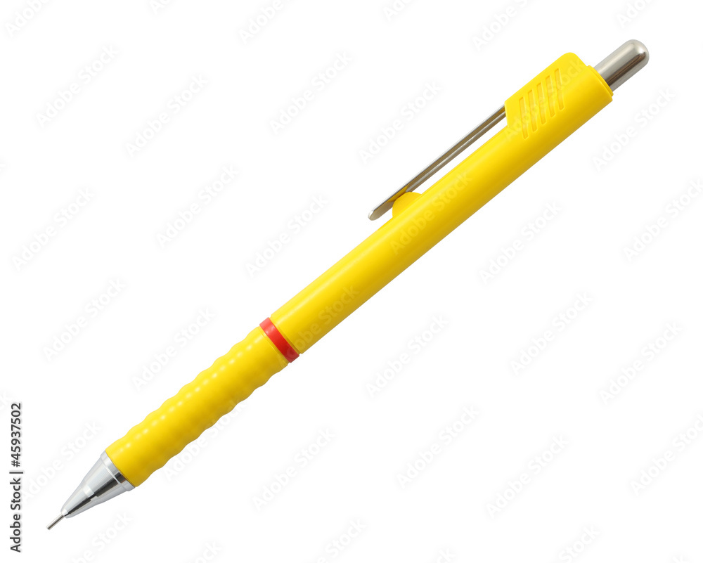 Yellow mechanical pencil on white background. Yellow mechanical pencil on white background.