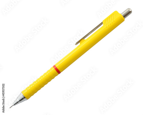 Yellow mechanical pencil on white background.