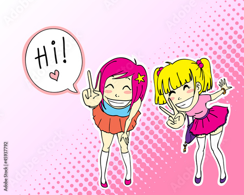 happy manga style teenage girls