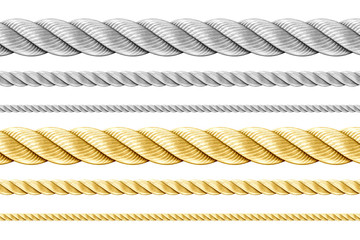 Steel and golden ropes set isolated on white