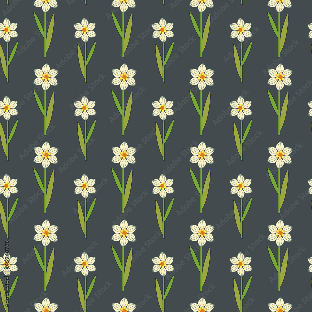 Seamless stylized daffodils pattern