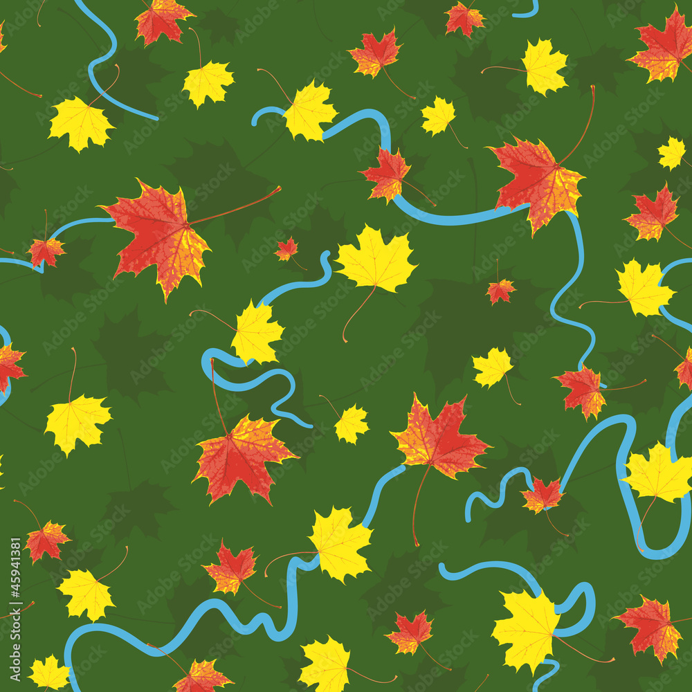 Red and yellow maple leaves seamless texture